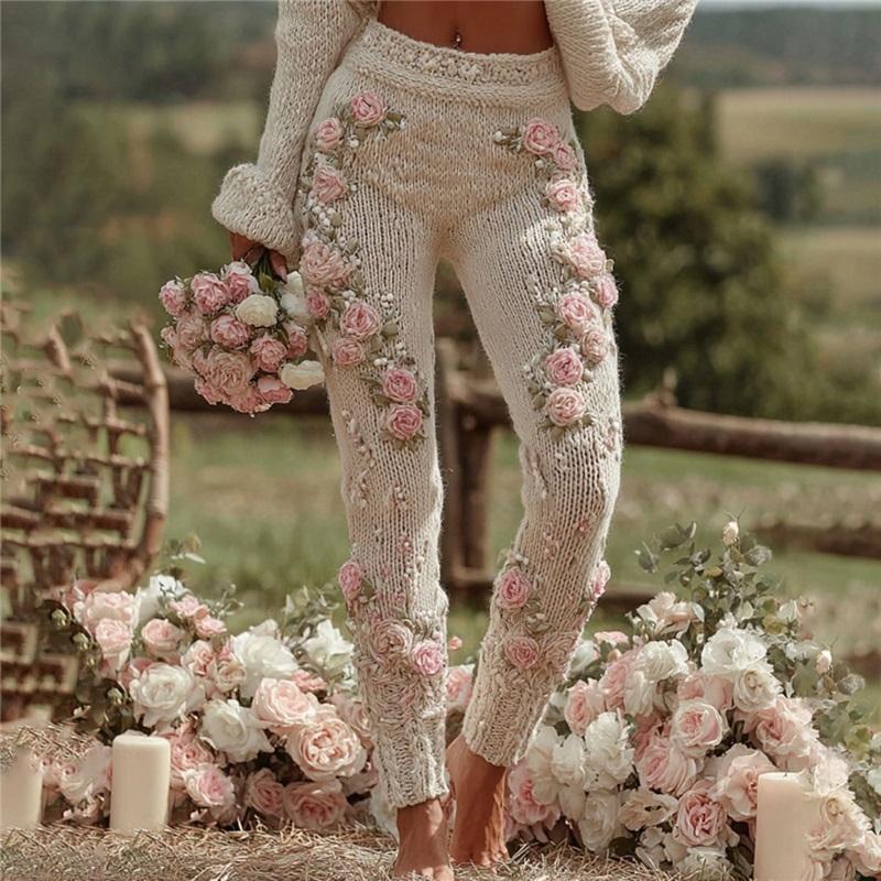 Vintage 3D kötött leggings nőknek gótikus mintával magas derék szűk nadrág Y2K punk utcai viselet rugalmas karcsúsított nadrág