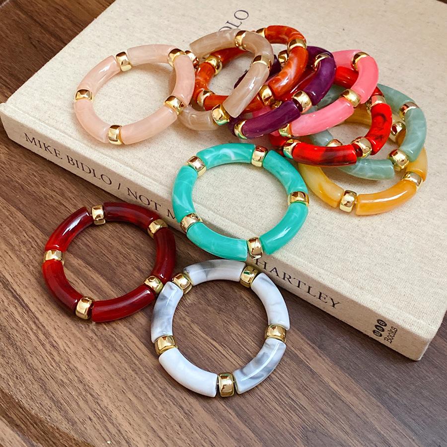 Neue gespleißte Bambusrohr Acryl Runde Armreifen für Damen Herren Mode Smuding Geometrische Armbänder Elastischer Armreif Partner Schmuck X