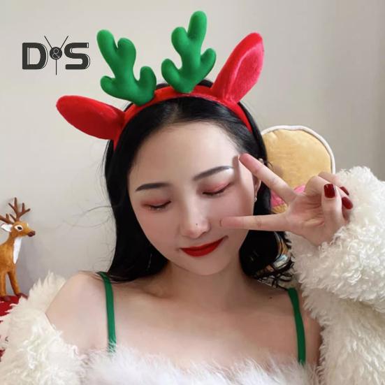 Banda de păr cu coarne de Crăciun, elastică, anti-alunecare, de pluș, potrivită pentru toate vârstele Accesorii pentru păr de Crăciun, decorare pentru petreceri de sărbători, costum festiv de Halloween