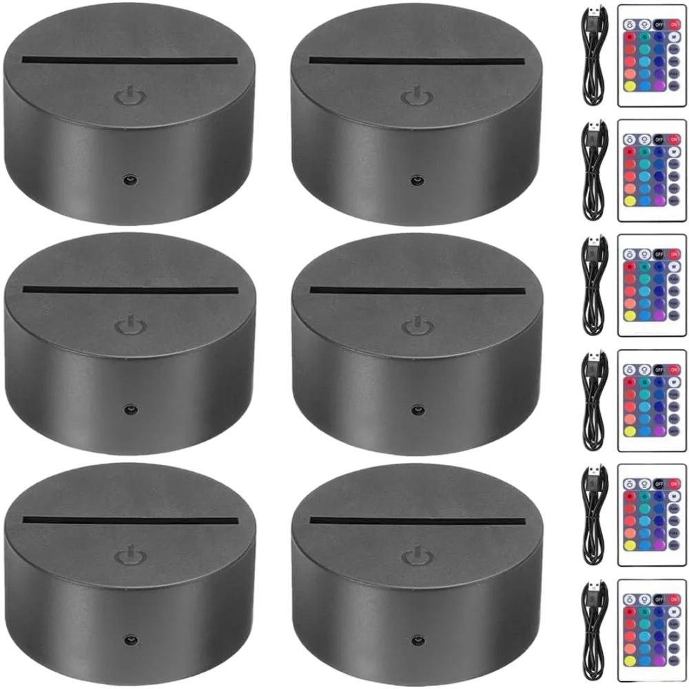 6/12 Pcs 3D Lamps Base LED Night Light DIY Clear Acrylic Sheets RGB Color Remote USB Cable Light Stand Decor Room Christmas Gift