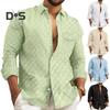 Fall Spring Men Shirt Button Turn-down Collar Long Sleeves Loose Plaid Applique with Chest Pocket Daily Wear Business Bottoming Top