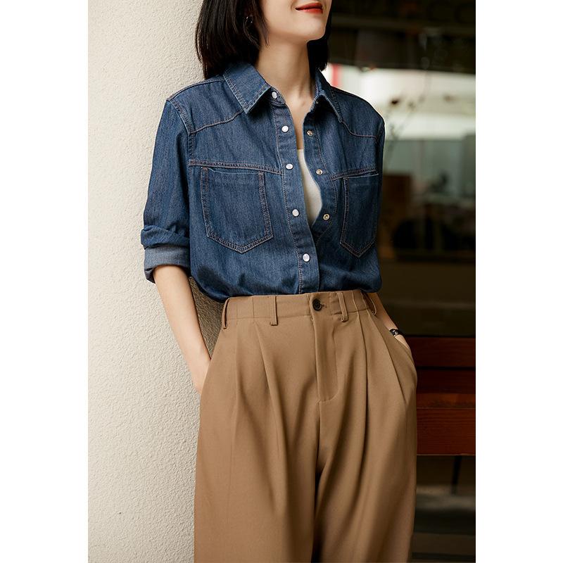 French casual denim shirt jacket women's spring and autumn design sense niche stacked shirt loose and thin washed top