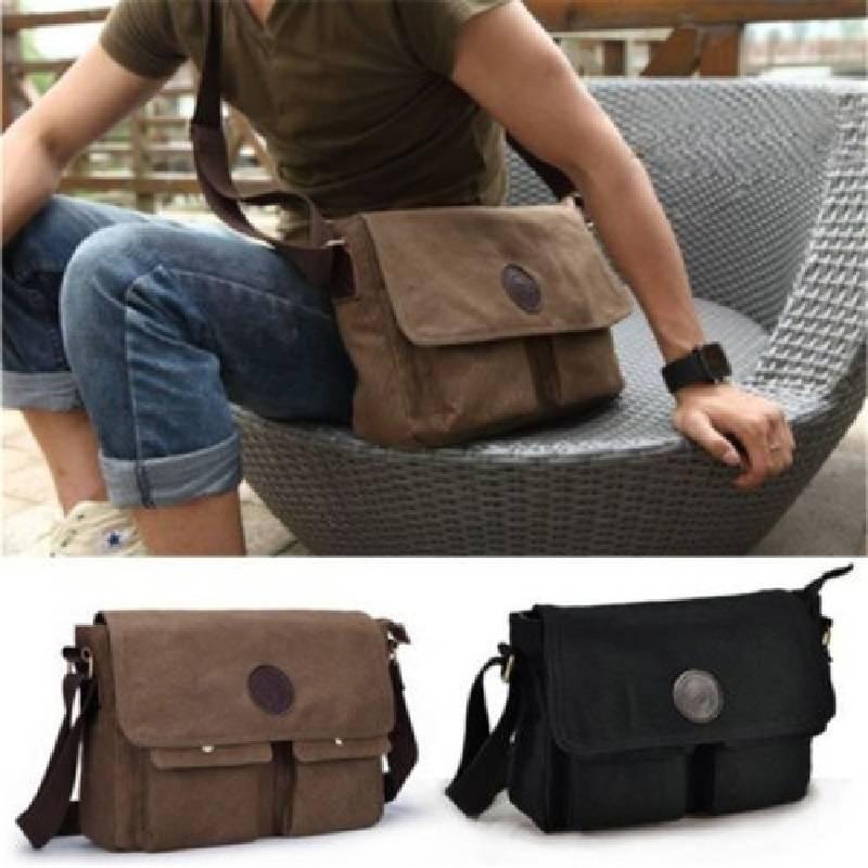 Retro Mens Canvas Messenger Bag With Adjustable Strap For Business Travel