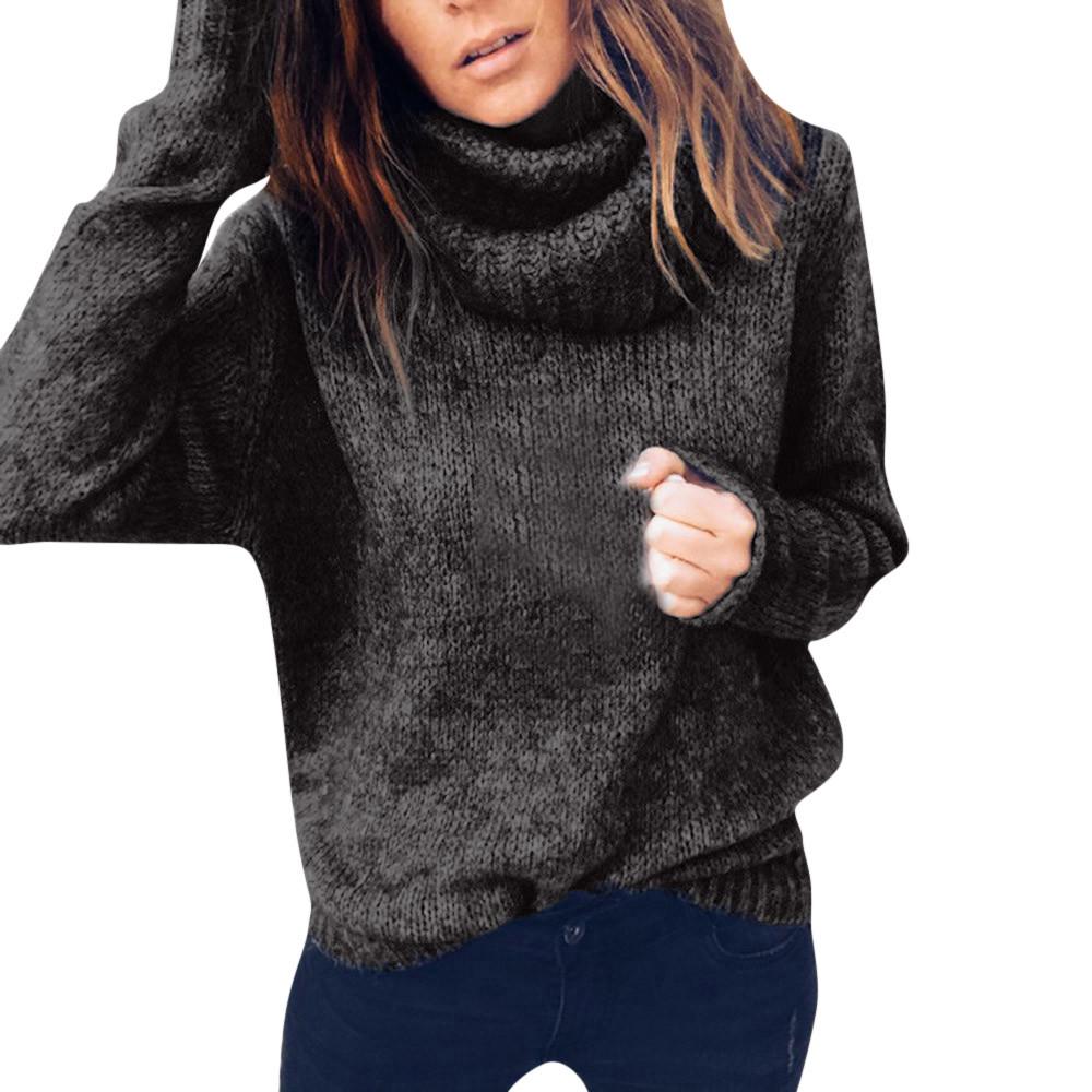 

Женская однотонная водолазка с длинным рукавом, вязаный свитер, джемпер, пуловер, топ, блузка