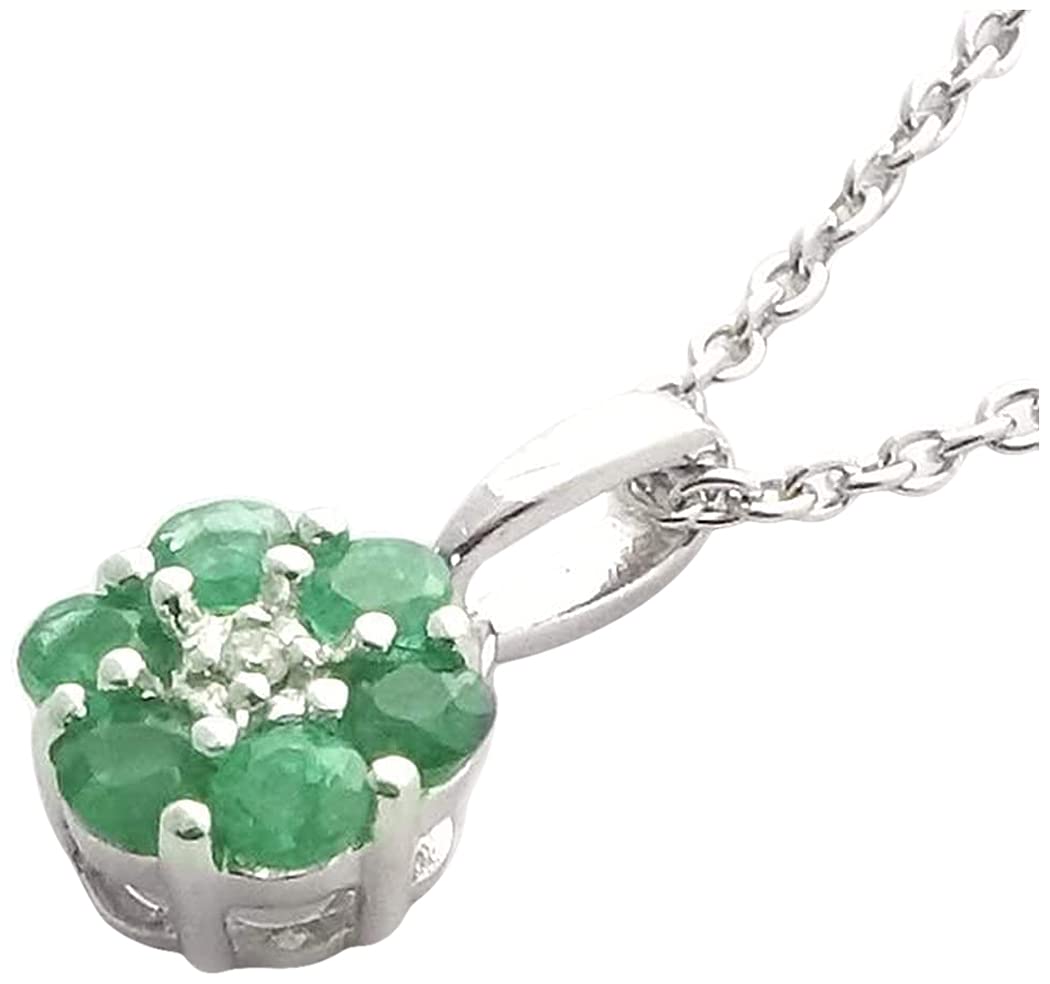 [Your and My Jewelry Box] SILVER925 Silver Emerald Pendant Necklace Flower Design 14006 [Gift Wrapped] [May Birthstone]