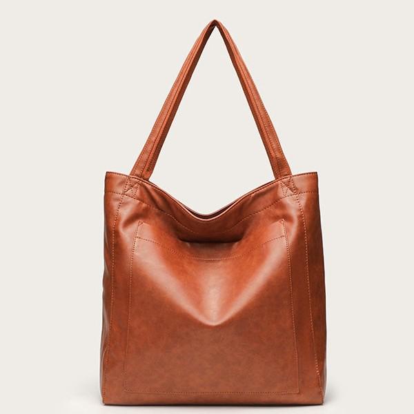 Women's Retro Waxed Leather Tote: Stylish, Soft, Large Capacity, One-Shoulder Handbag with Pockets
