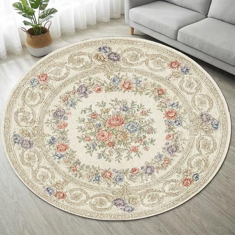 Boho Colorful Dot Round Rug Vintage Beige Base Soft Non Slip Circular Carpet for Bedroom Living Room Bohemian Home Decor