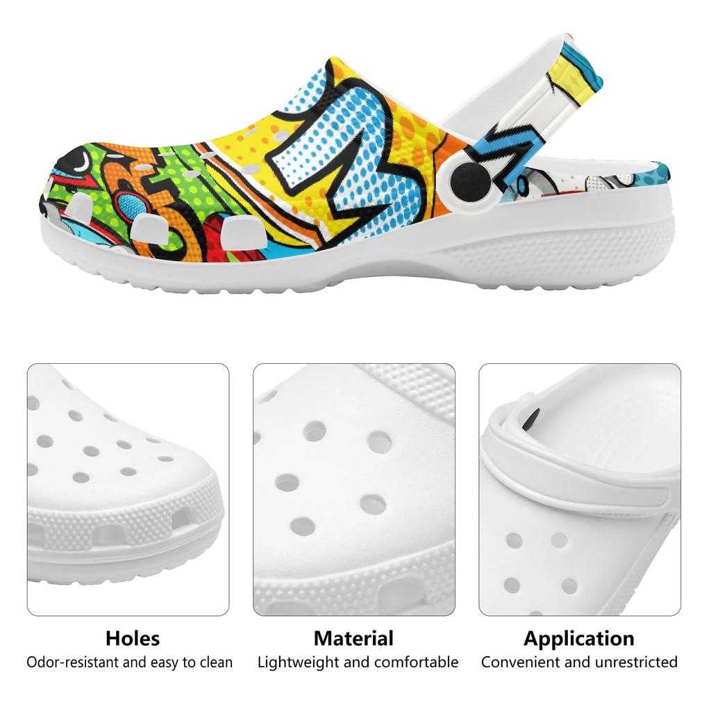 Printed EVA Clogs for Beach Pool Garden Lightweight Breathable Slip On Shoes Women Men Home Bathroom Sandals Home Outdoor Use
