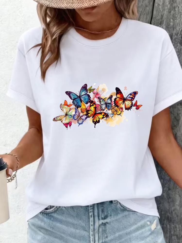 (Asian Size) Clothing T Shirt Print flower sweet Female Woman Women Fashion Tee Top Short Sleeve Graphic T-shirts