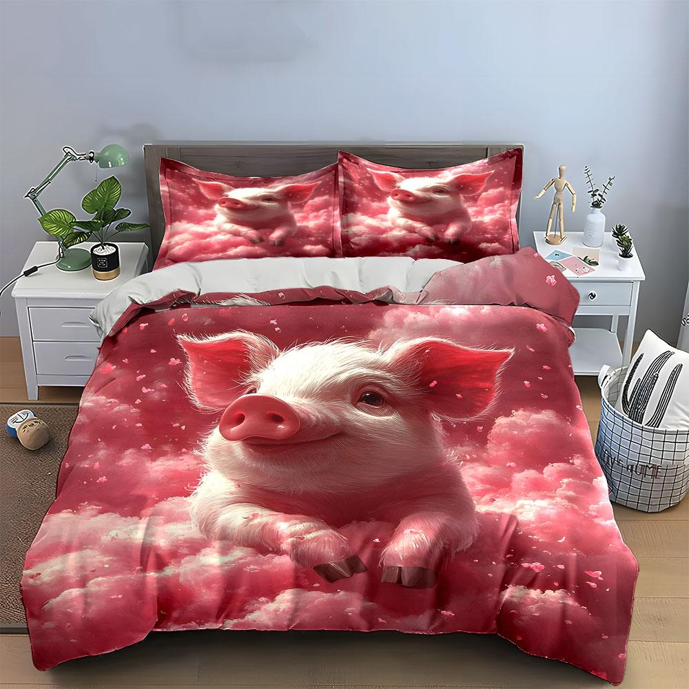 "Pink Piggy Decorative Set" Soft Skin-Friendly Bedding Set Includes 1 Duvet Cover And 2 Pillowcase Gift