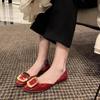 Fashion Elegant Metal Buckle Decoration Low Heel Pumps Women Fashion Cozy Round Toe Shallow Flats High Quality Patent Leather Dress Shoe