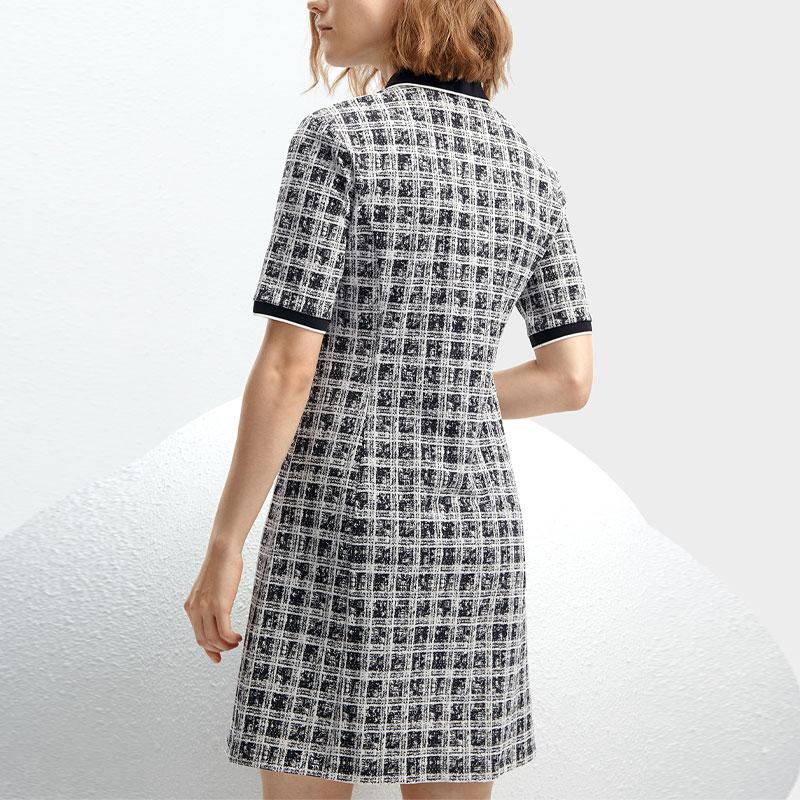 FILA SS24 Houndstooth Polo Neck Woven Casual Fashion Dress Women Dresses Legendary-Blue F11W411302F-NV