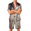 Herren Kurzarm Pyjama Set Knopfleiste Hemd mit Tasche und Kordelzug Shorts Weich Leicht Lässig Nachtwäsche S bis XXXXL