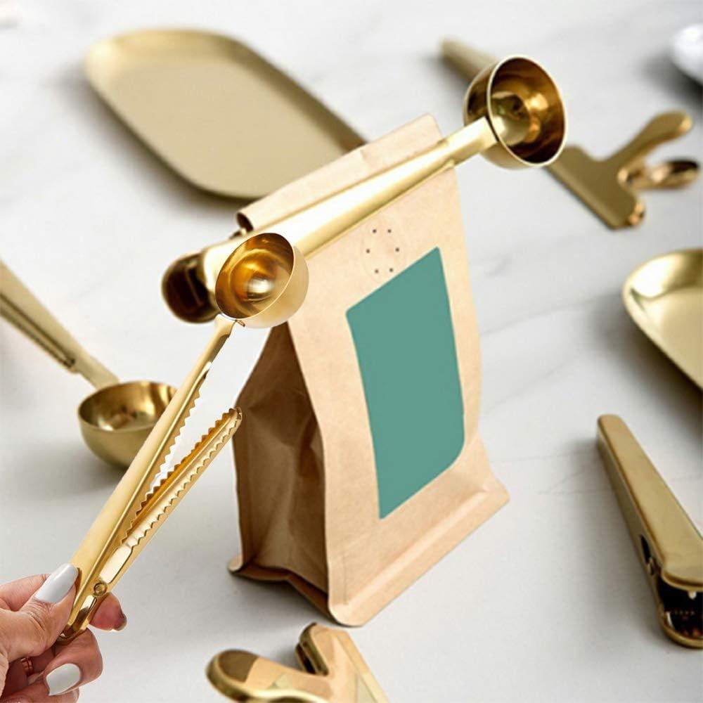 1 Pack Coffee Spoon with Clip Black 2 In1 Stainless Steel 1 Tablespoon Grinding Measuring Spoon with Bag Clip for Coffee and Tea