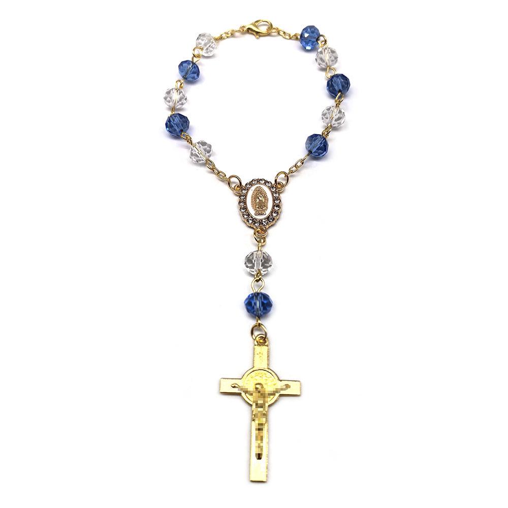 Crystal Cross Rosary Bracelet & Car Ornament for Baptism & Christmas