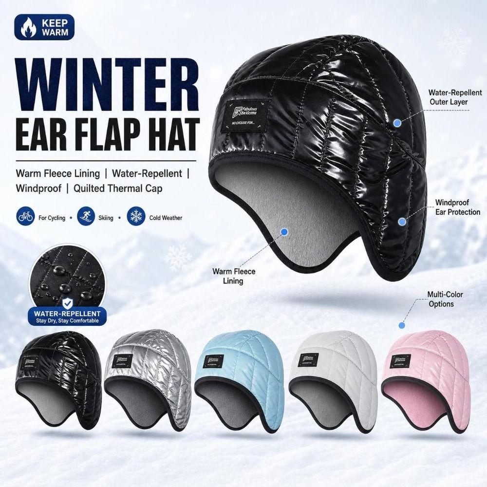 Windproof Fleece Lined Hat Water Repellent Cold Weather Hat New Quilted Winter Cap  Skiing
