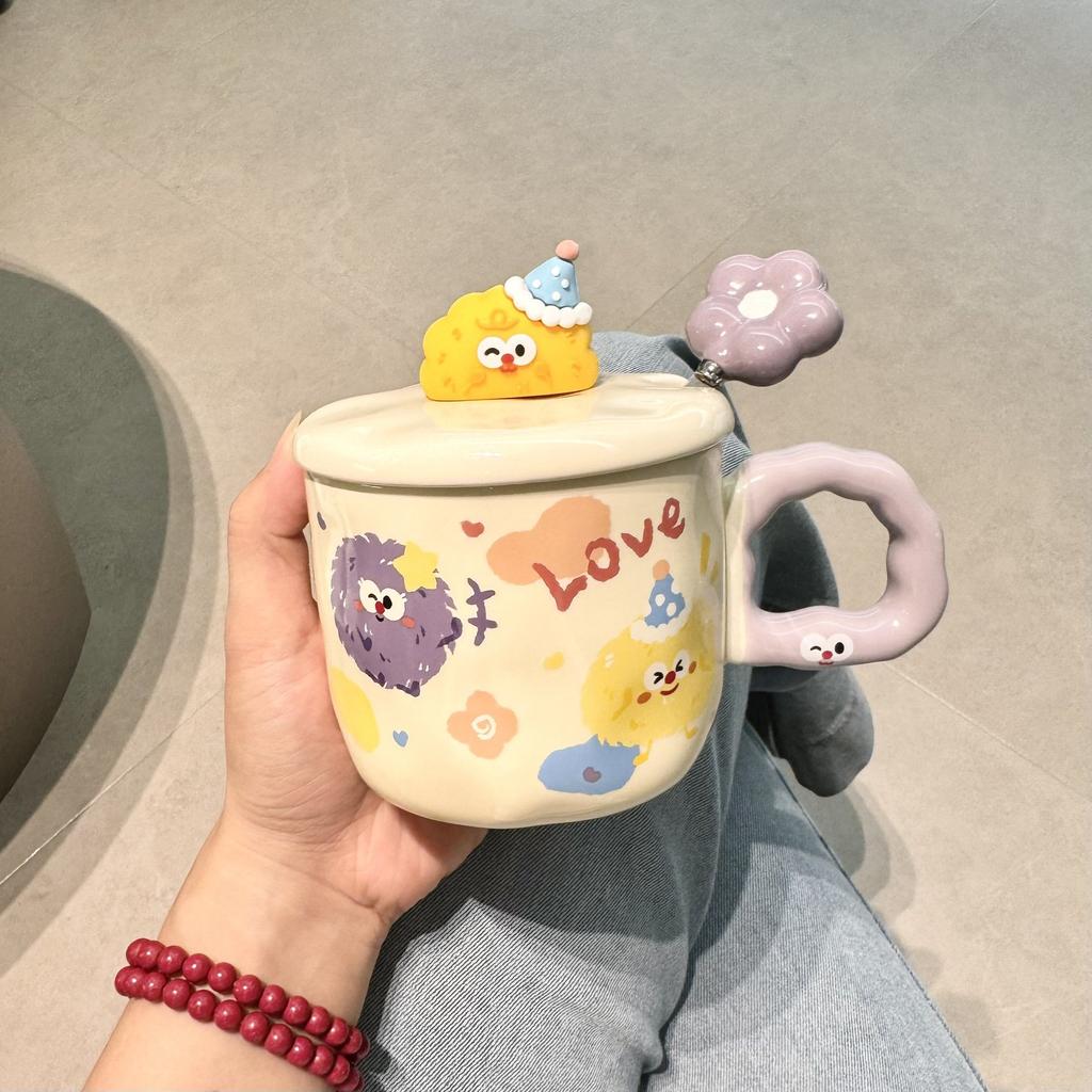 High-value Ceramic Cup with Lid and Spoon, Cute Water Cup, Female Mug, Home Office Coffee, Breakfast Cup