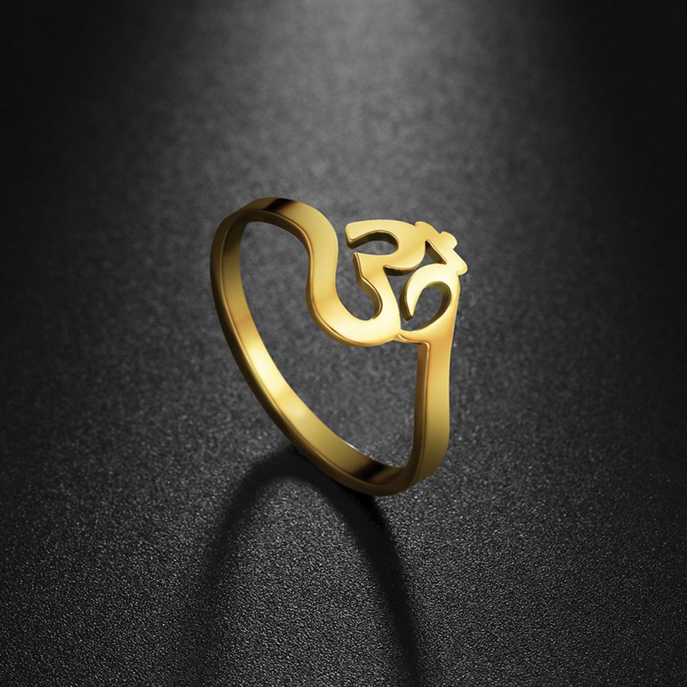 LIKGREAT Buddhism Indian Yoga Om Symbol Rings for Women Men Stainless Steel Supernatural Talisman Amulet Religious Jewelry Gift