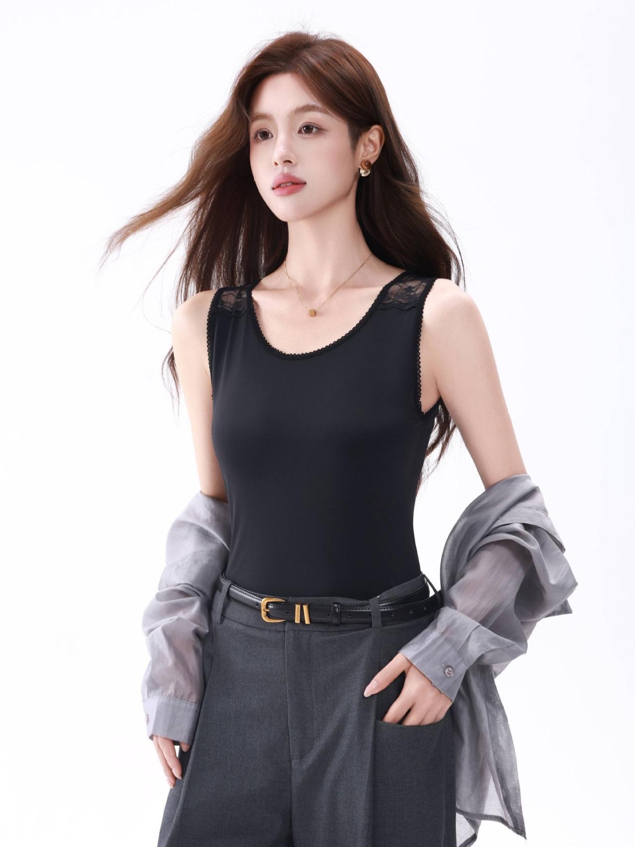 2026 Summer Ice Silk Lace V-Neck Backless Camisole One Size (85-120 jin) чёрный