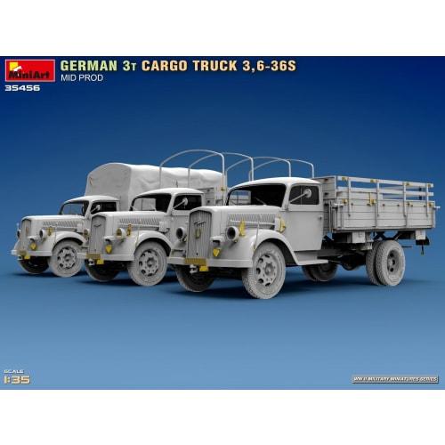Miniart 1/35 Scale German 3-ton Cargo Truck 3.6-36S Mid-Model Plastic Model MA35456 (Combat Vehicle)
