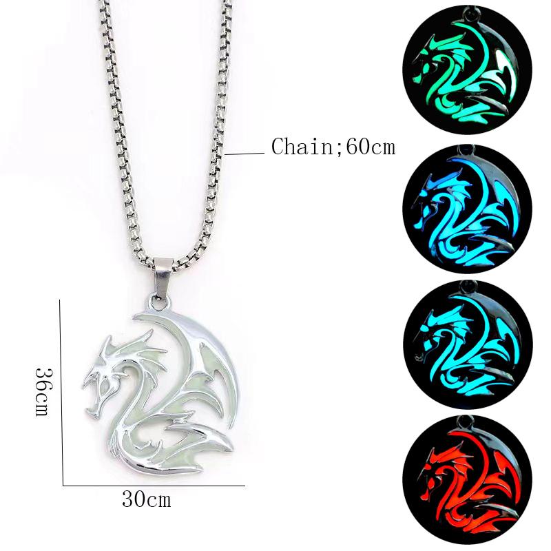 Collana Trendy Dominante da Uomo con Drago di Fiamma Luminoso Ciondolo Drago Collane Gioielli Luminescenti al Buio