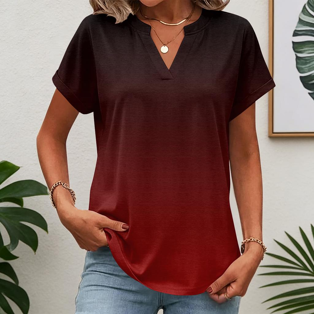 Dames tops: T-shirt met korte mouwen, zomerse V-hals shirts, werkblouses, zakelijke tunieken
