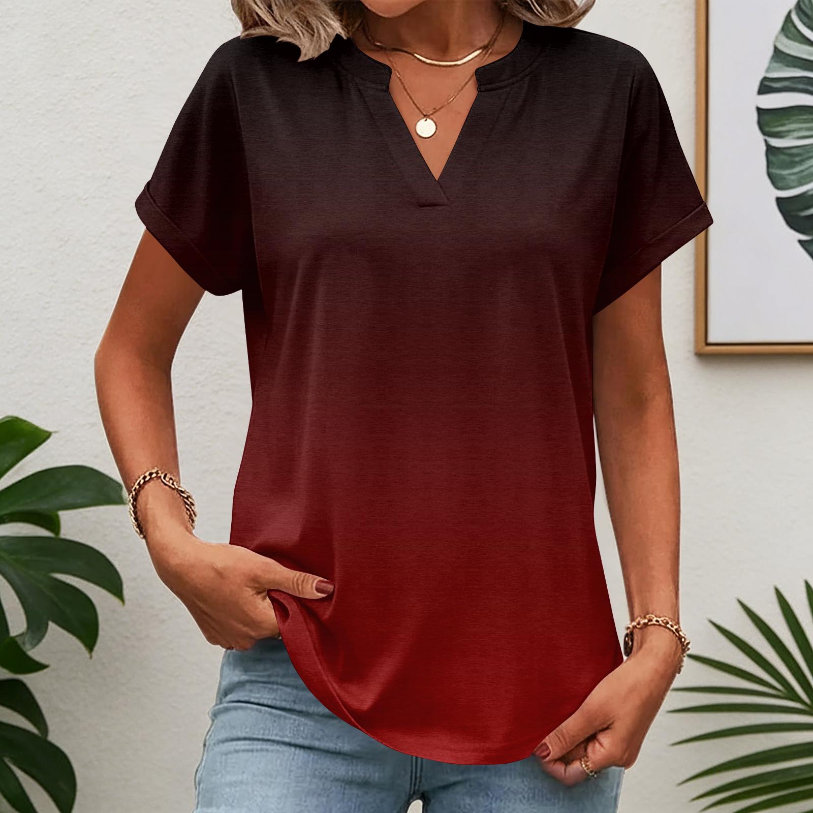 

Womens Tops Short Sleeve Tee Summer V Neck Shirts Work Blouses Business Tunic XL винний