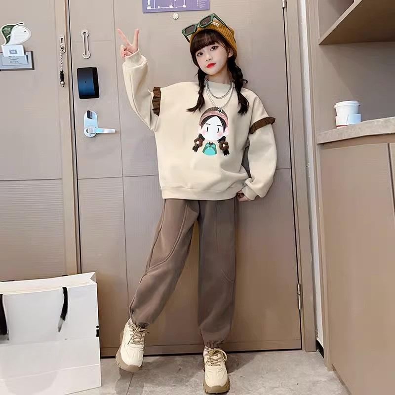Completo con Maglione Moda Primavera e Autunno per Ragazze Autunno e Inverno Pantaloni Casual Sportivi Completo Due Pezzi per Ragazze