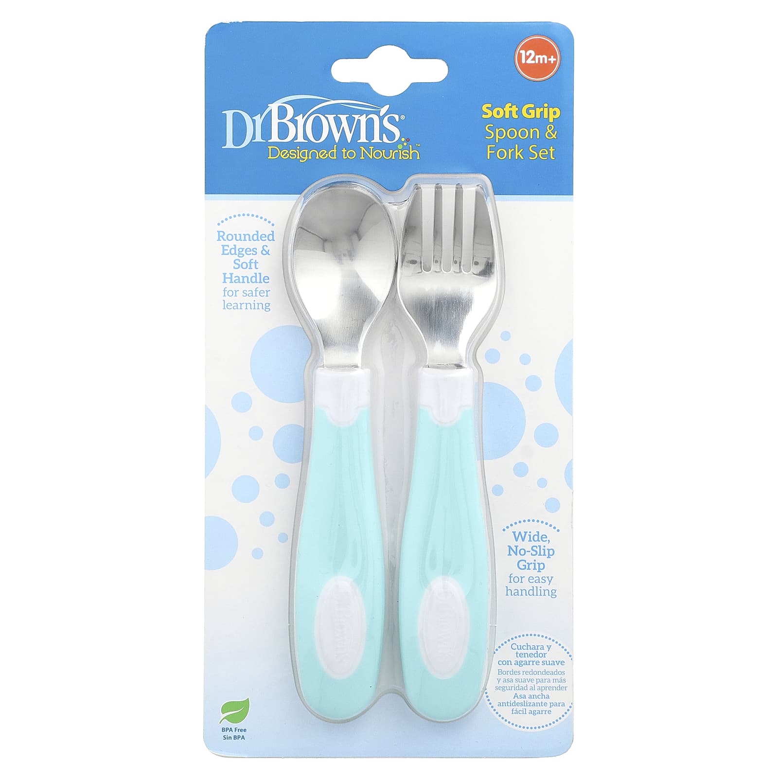 

Dr. Brown s Soft-Handled Spoon and Fork Set, 12 Months+, Turquoise, Set of 2