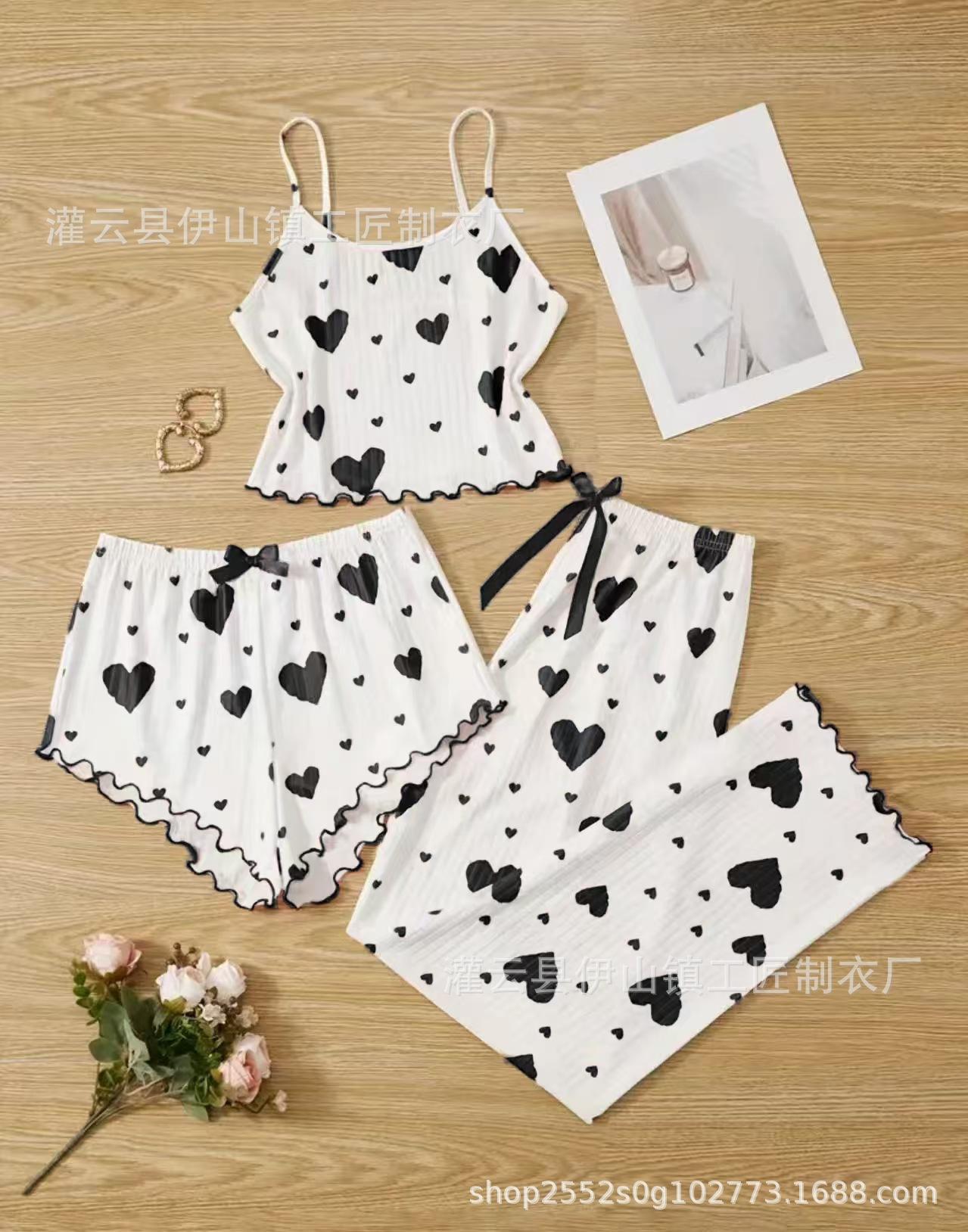 

Europe and the United States hot-selling loungewear pit strip love sling vest women can wear trousers two-piece set S чёрный