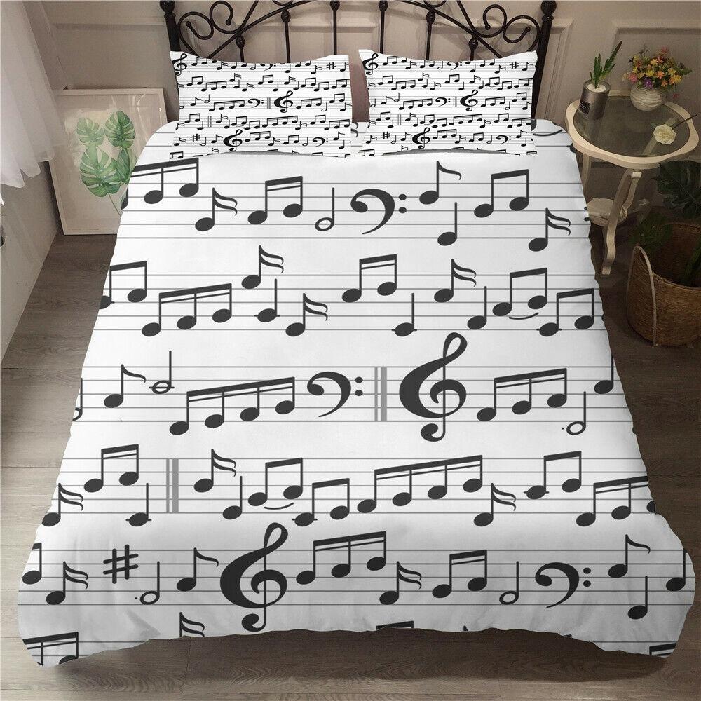 3D Printed Music Bedding, Note Patterns, Down Duvet Covers, Pillowcases, 2/3pc Girl Kid, Musician Cover Gift, King Queen Bed, All Sizes