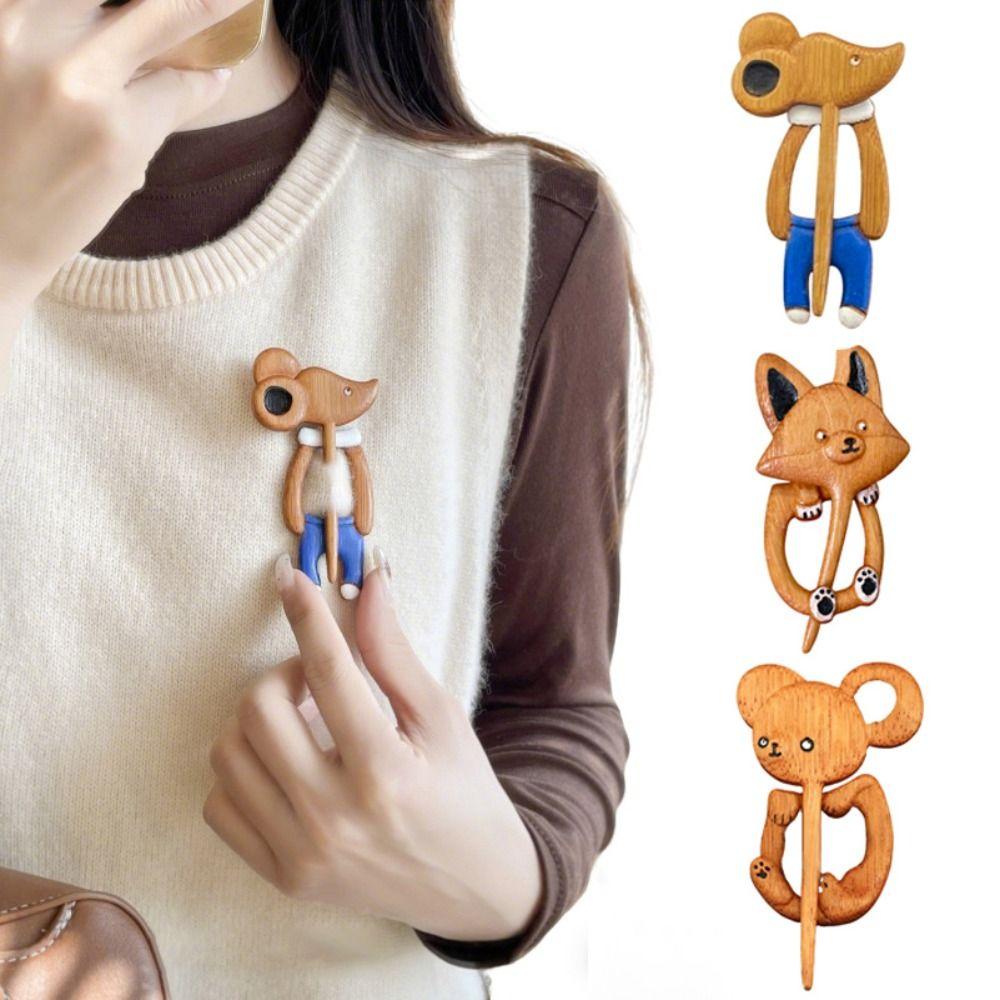 Cartoon Wooden Brooch Unisex Design Scarf Buckle New Animal Sweater Pin  Clothing Accessorres