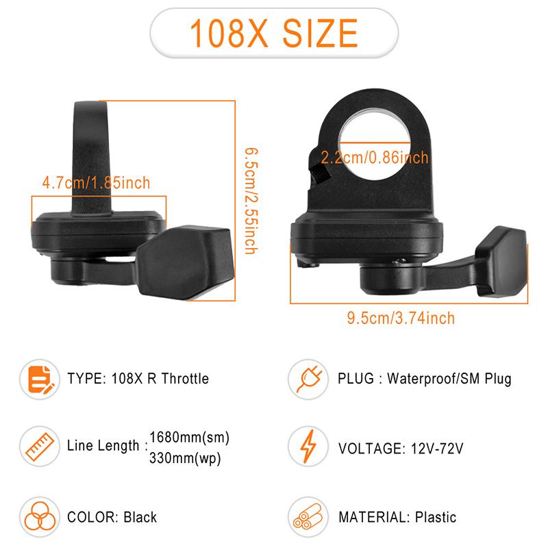 Acceleratore Universale per E-Bike 108X Acceleratore a Dito Destro 12V-72V Acceleratore per Bicicletta Elettrica Tensione Impermeabile Acceleratori a Pollice