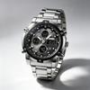 Orologio Digitale da Uomo SKMEI Triplo Fuso Orario Doppio Display Acciaio Inossidabile 1389