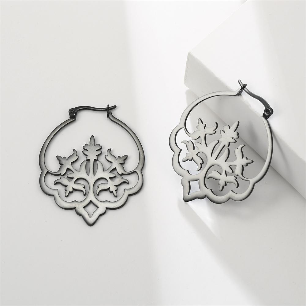 Cazador Vintage Filigree Hoop Earrings for Women Flower Tree Lotus Stainless Steel Jewelry Wedding Birthday Mother Gifts 2025