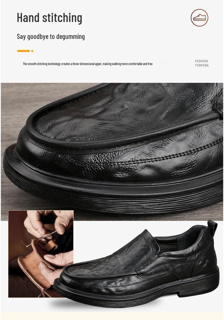 Men's Genuine Leather Casual Slip-On Shoes - Breathable, Soft Sole, Ideal for Spring and Autumn