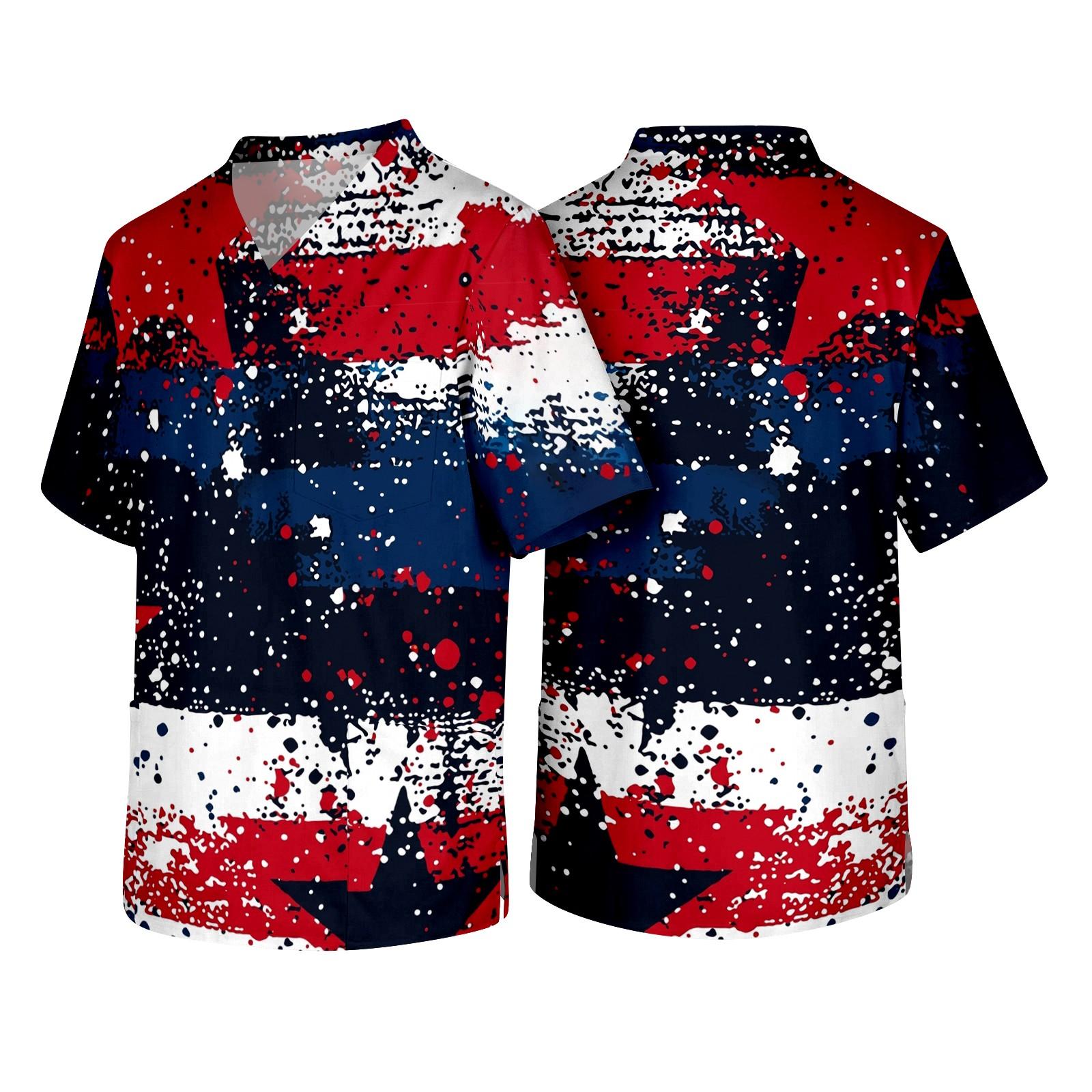 

Men s Short Sleeve V Neck Pocket Work Shirt with Independence Day Print Suitable for Healthcare and Caregiving Professionals XXL тёмно-синий
