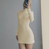 Mini Dress Autumn Winter Warm Knitted Sweater Dresses Women Elastic Turtleneck Long Sleeve Bodycon Dresses