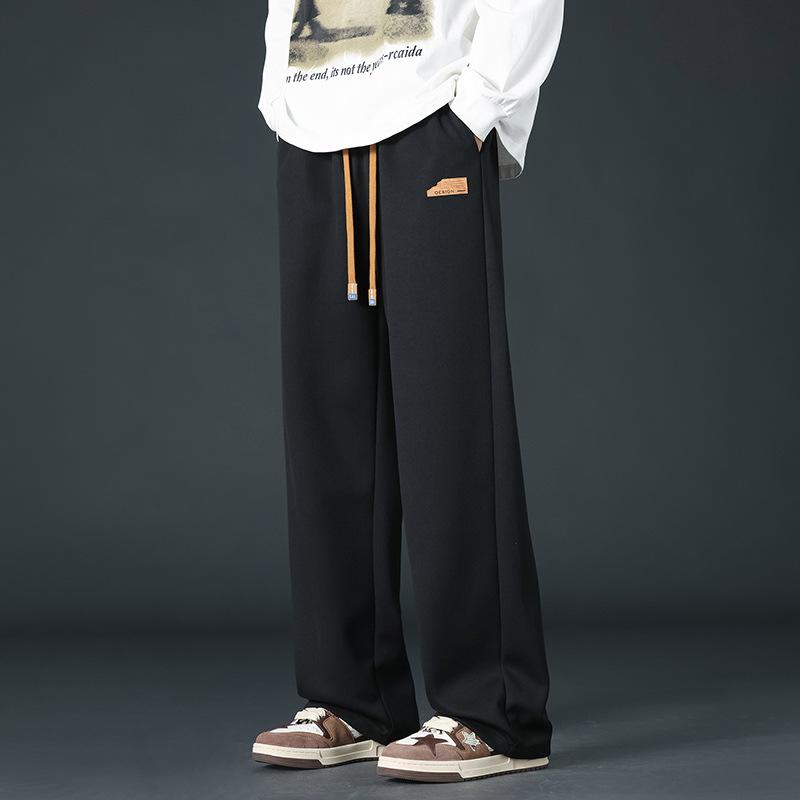 Men's Beige Wide Leg Drawstring Sweatpants - Oversized Casual Streetwear Baggy Trousers  Pockets