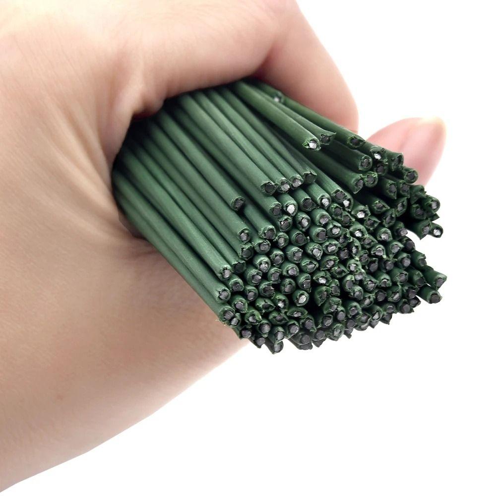100Pcs/lot 15/20/25/30/40cm Artificial Green Flower Stems DIY Floral Material Wire Stem Handmade Flexible Iron Garden Accessoies
