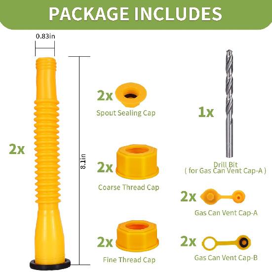 Gas Can Spout Replacement, Anti-Spill Gas Can Nozzle Replacement, 2-Kit Upgraded Spouts No Leaky With Flexible Nozzle, Can Vent Caps, Fit For Most