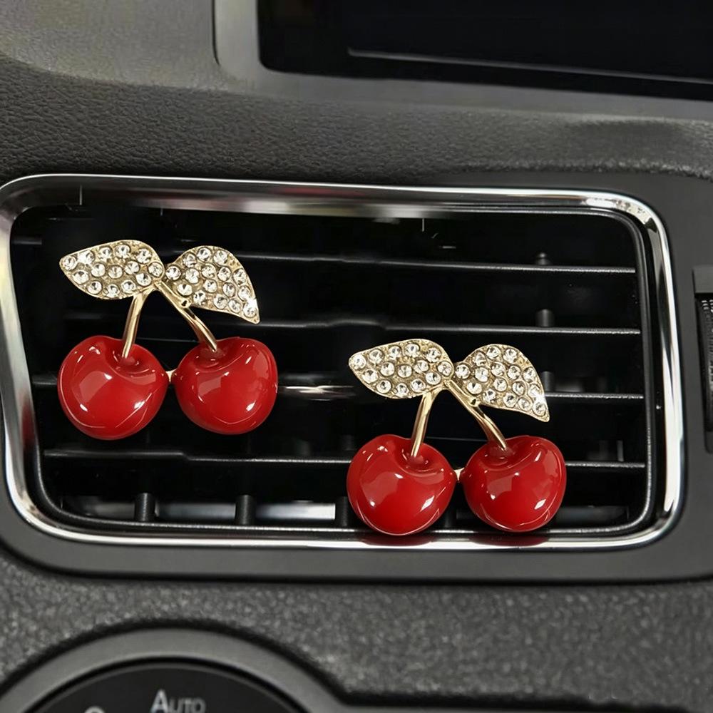 Rhinestone Cherry Car Air Freshener Clip - Decorative Fruit Scent for Vent