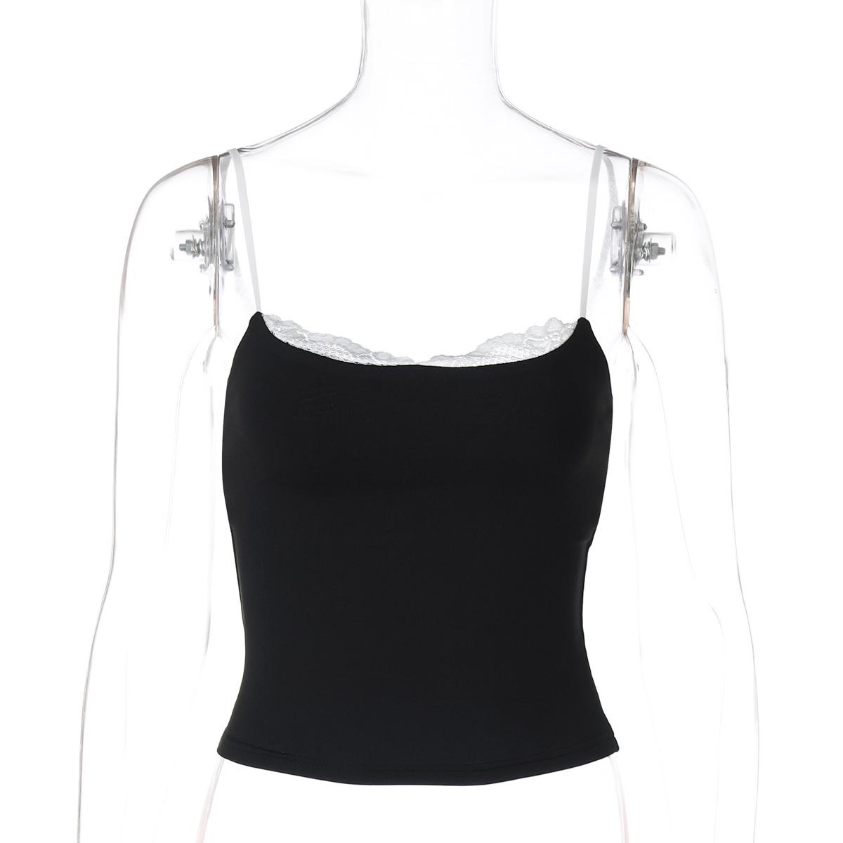 Spring 2025 Spicy Girl Patchwork One-Shoulder Camisole Tank Top S