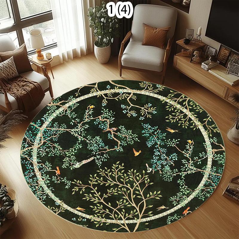

Vintage Botanical Tree and Bird Pattern Round Area Rug Soft Non-Slip Decorative Carpet for Living Room Bedroom Modern Home Rug 80cm x 80cm