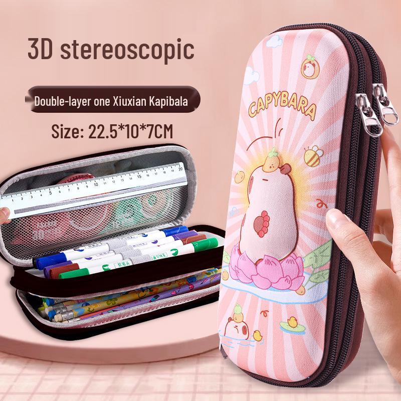 Double Layer 3D Zipper Pencil Case - Large Capacity for Elementary School Students