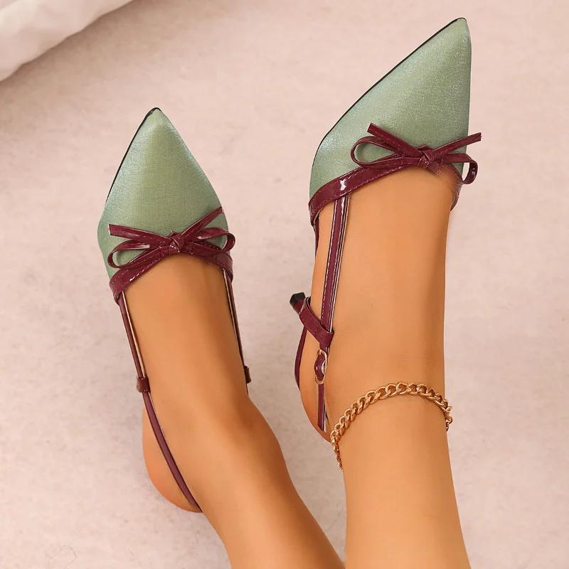 Sexy Pointed Toe Women's Thin High Heels Shoes 2025 Fashion Bow Women Dress Shoes Female Sandals Summer Slingbacks Pumps Ladies