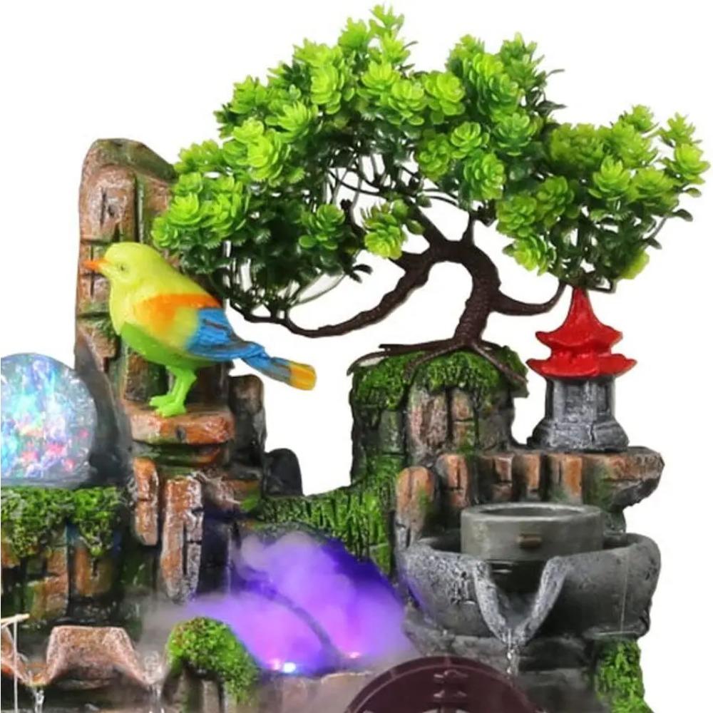 Mini cascadă interioară, fântână cu ceață de apă, decor de piatră cu lumini LED, cascade de munte, decor