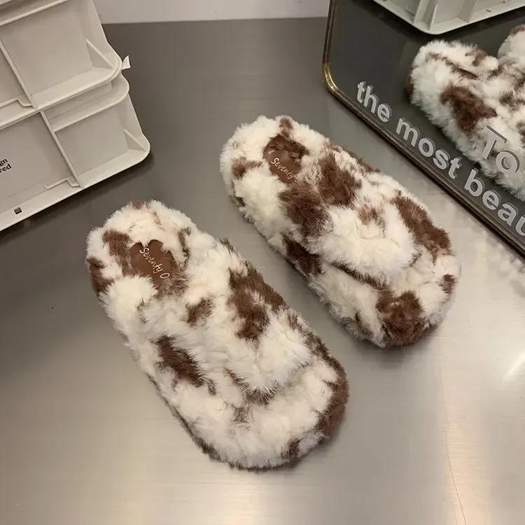 

Модные женские теплые пушистые тапочки на толстой платформе, женские осенние удобные нескользящие домашние теплые туфли, женские плюшевые шлепанцы на толстой подошве 40 темно-коричневого