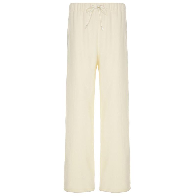 

Женские винтажные модные прямые брюки из флиса на осень-зиму, повседневные мешковатые брюки с эластичной резинкой на талии, теплые базовые брюки L бежевый