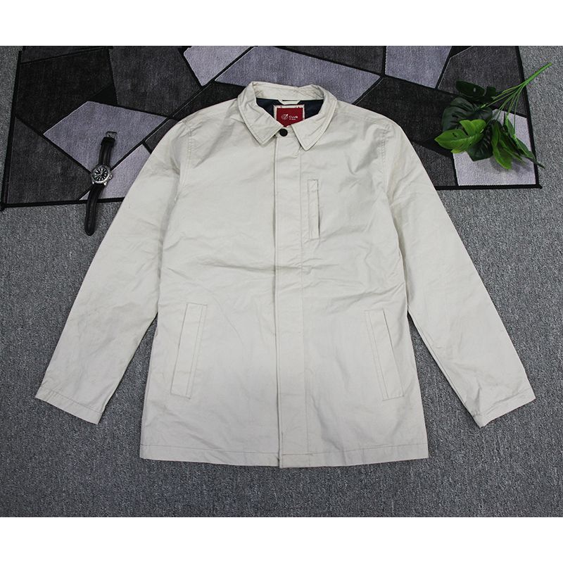 

Spring and Autumn Mid Length Long Length Casual Zipper Pocket Coat Gray White M code (Bust size 110cm)